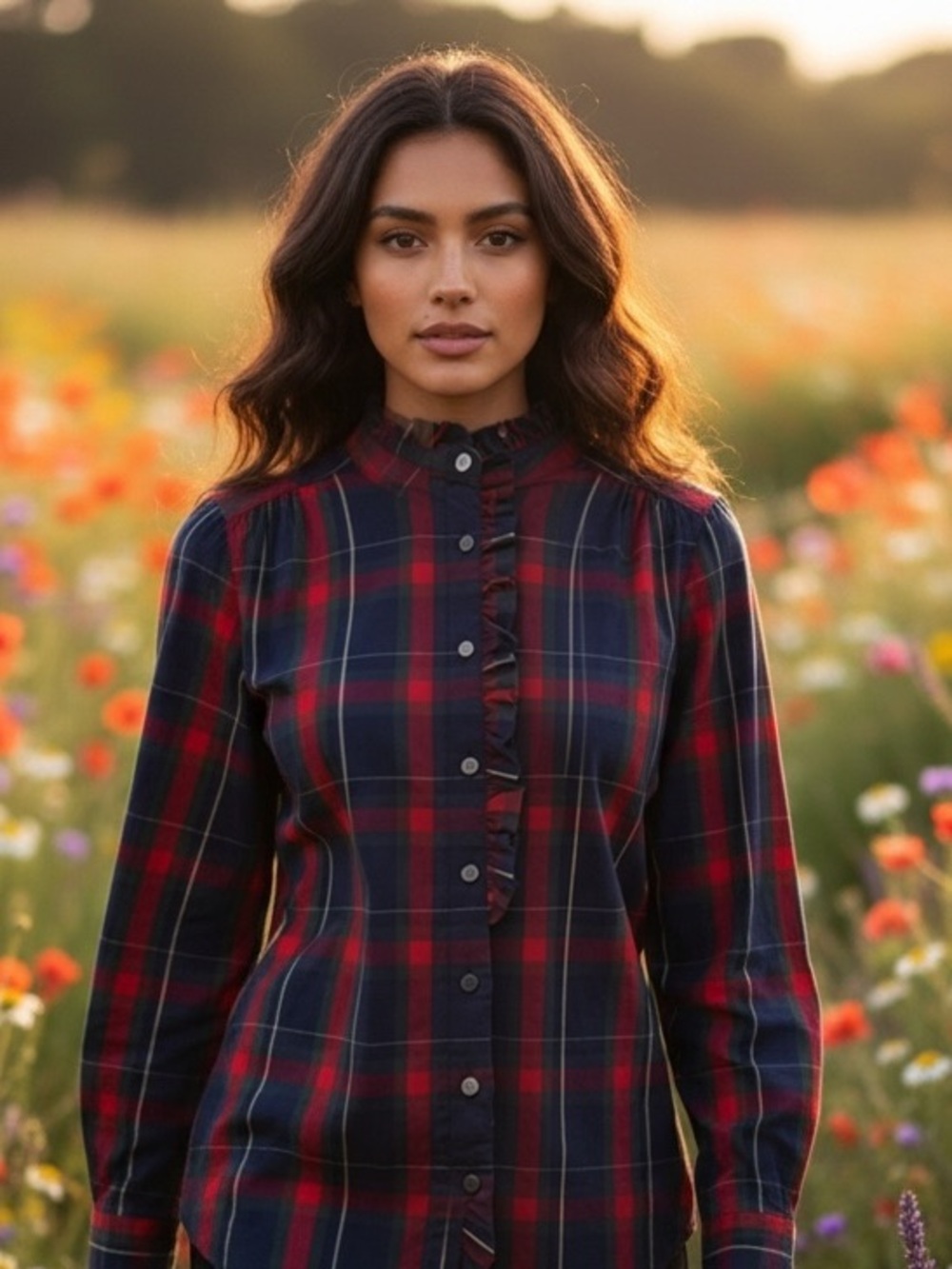 XS Trovata Birds of Paradis Flannel Ruffle Button Down Shirt
